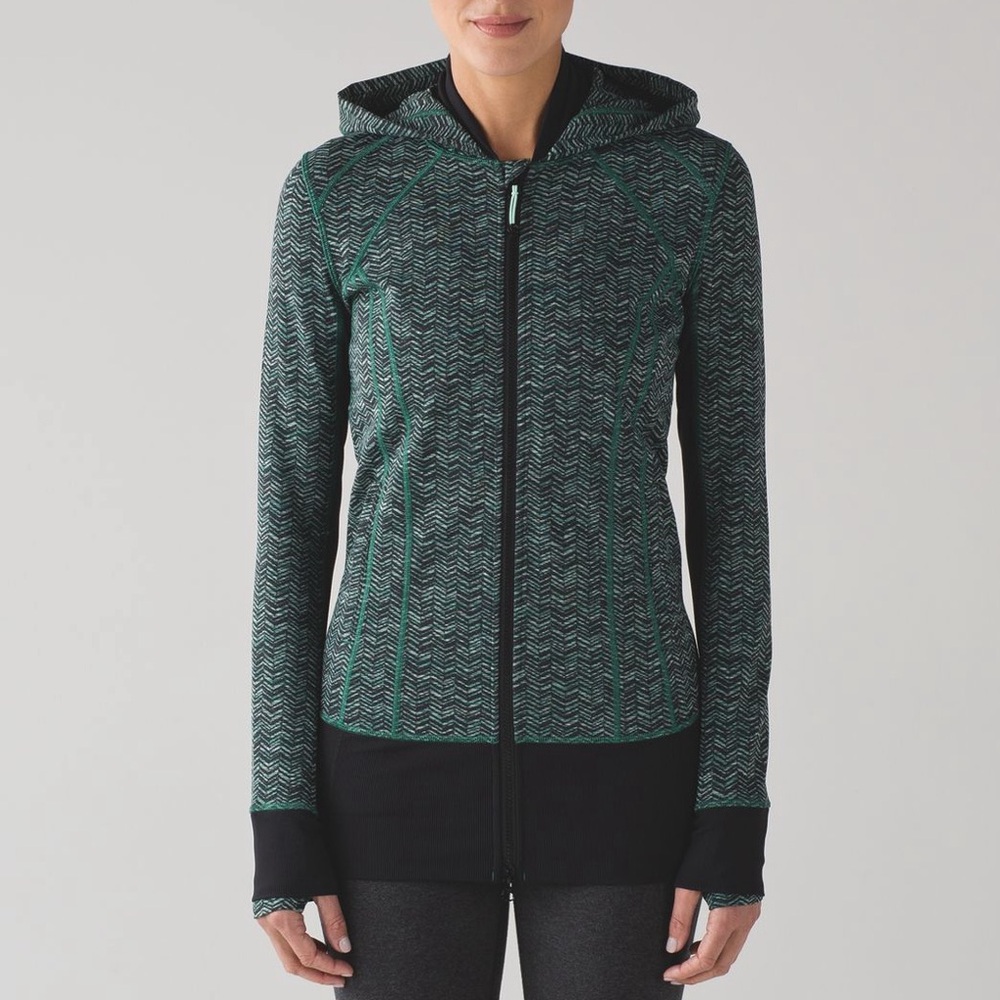 Lululemon Daily Practice Jacket Irregular Spacebone Sea Mist Deep Green / Black